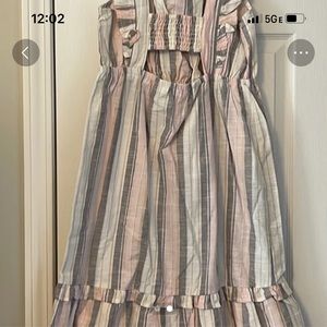 Ladies sundress pink beige cream gray stripe.  Medium and a Large